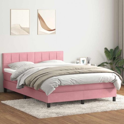 Kontinentalseng med madras 160×210 cm - fløjl, lyserød