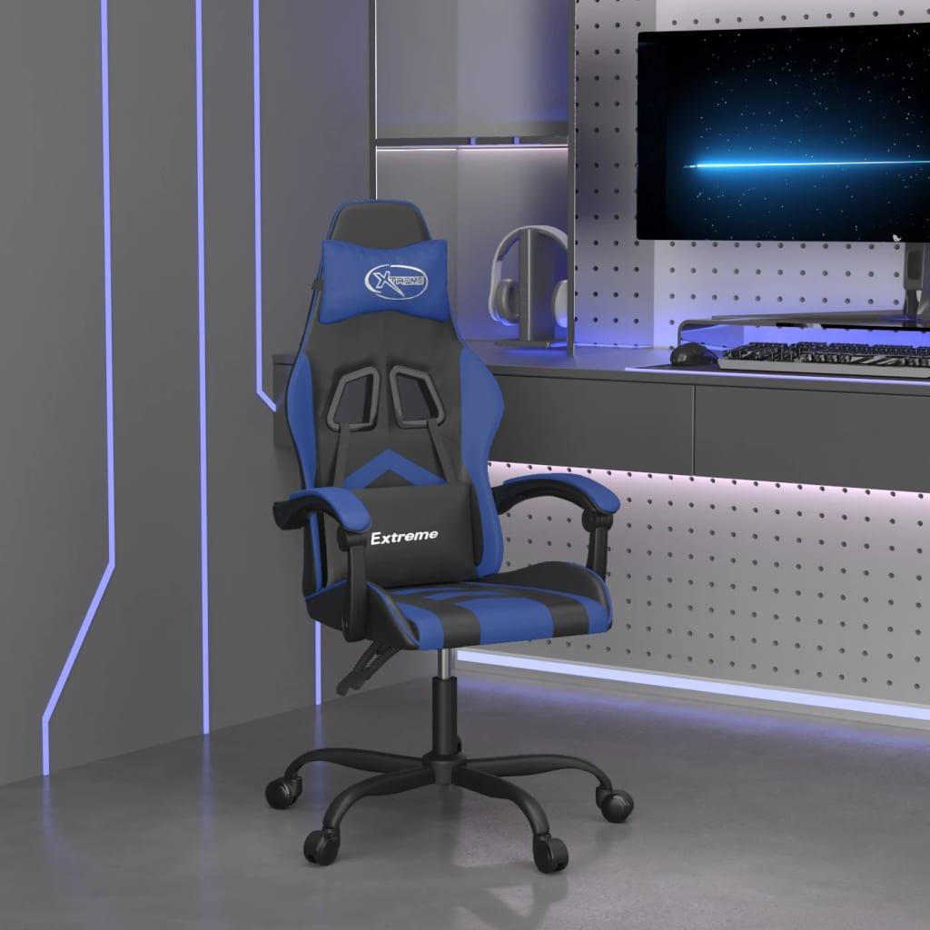 Drejelig gamingstol kunstlæder sort og blå billede