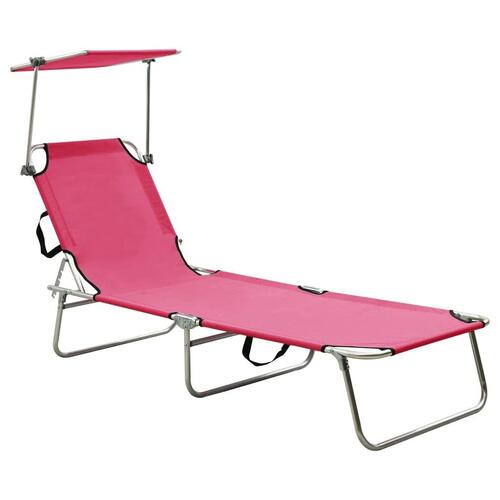 Foldbar liggestol med baldakin stål pink
