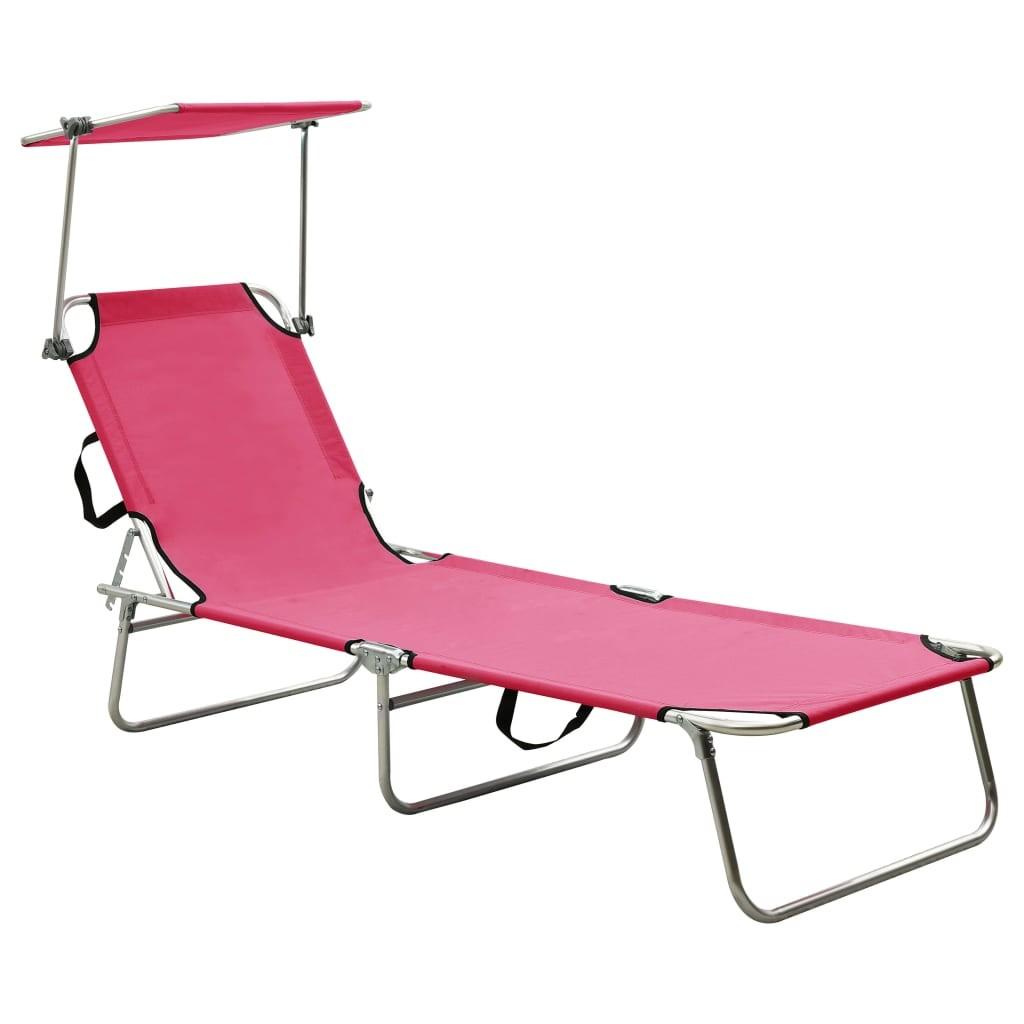 Foldbar liggestol med baldakin stål pink