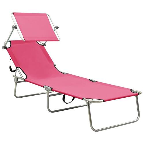 Foldbar liggestol med baldakin stål pink