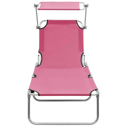 Foldbar liggestol med baldakin stål pink