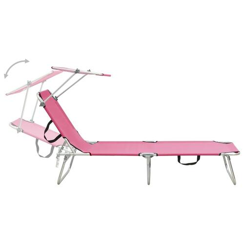 Foldbar liggestol med baldakin stål pink
