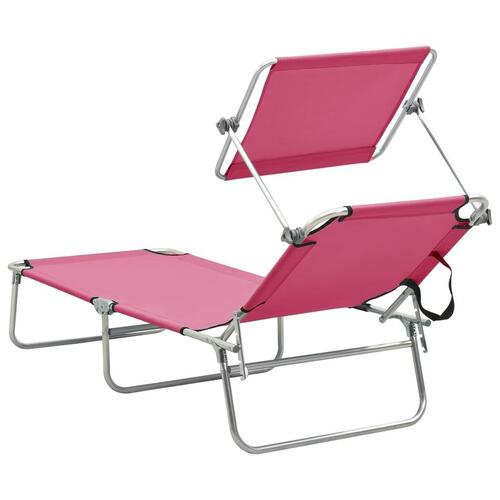 Foldbar liggestol med baldakin stål pink