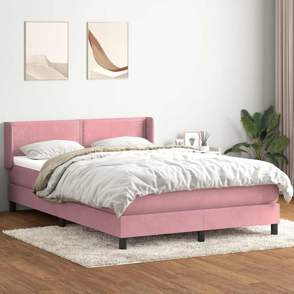 Kontinentalseng med madras 160×210 cm - fløjl, lyserød