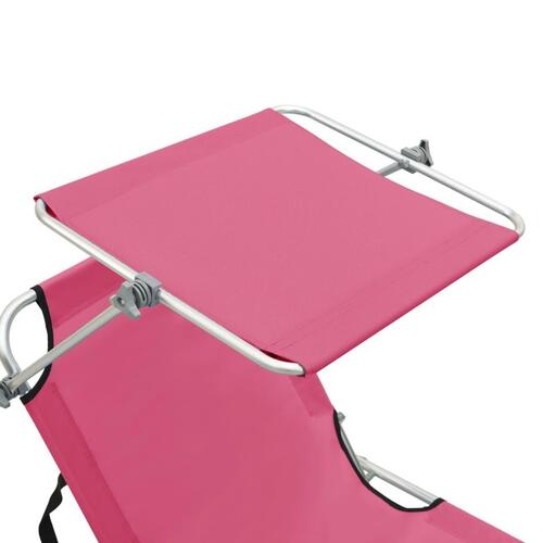 Foldbar liggestol med baldakin stål pink