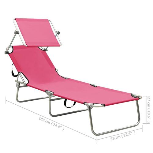 Foldbar liggestol med baldakin stål pink