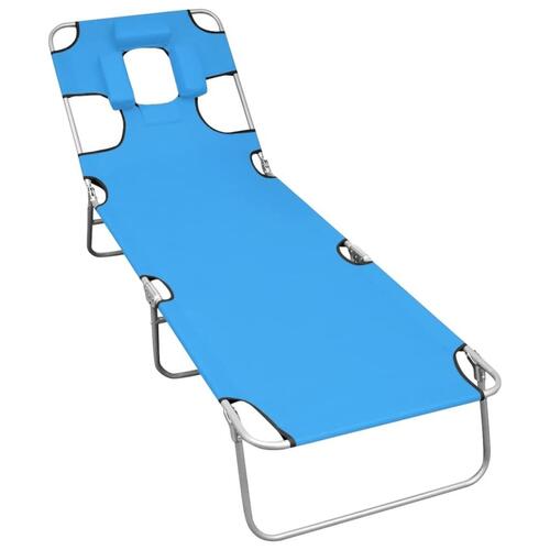 Foldbar liggestol med nakkehynde stål turkisblå