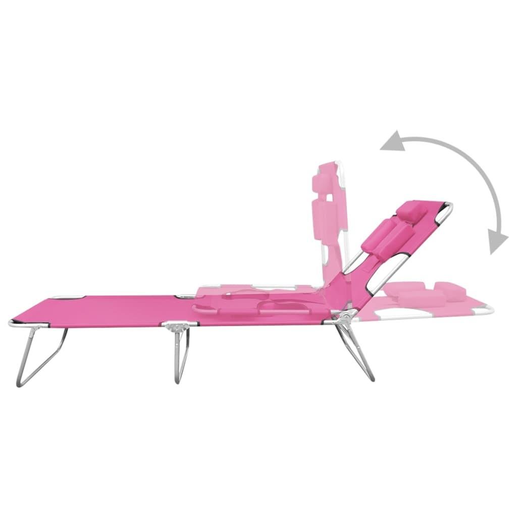 Foldbar liggestol med nakkehynde stål pink