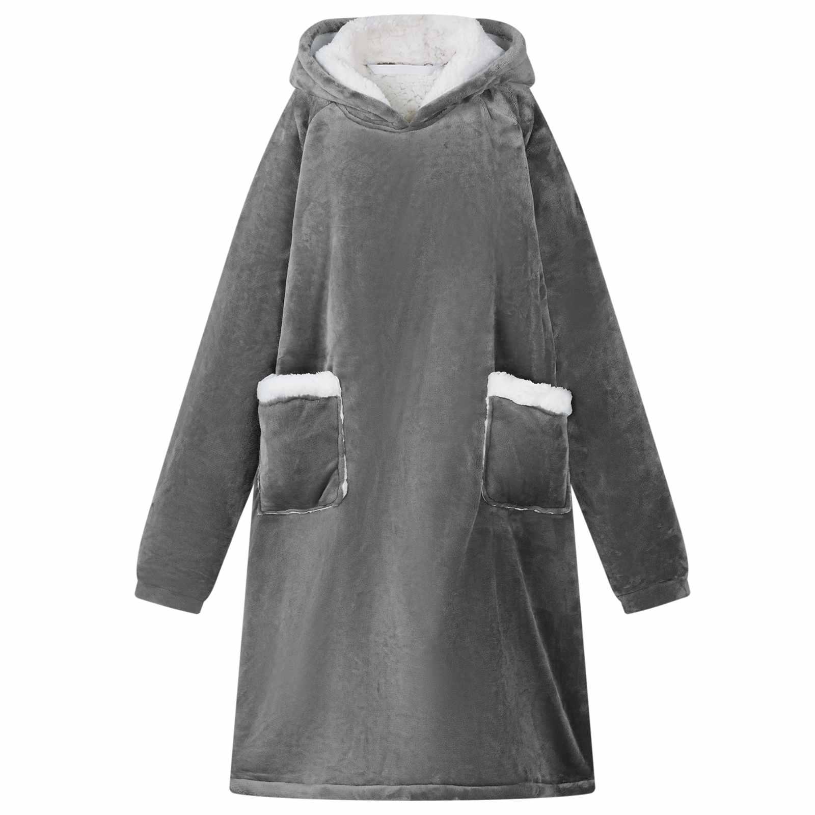 Tæppe-hoodie Mørkegrå m Fleece og Flannel billede