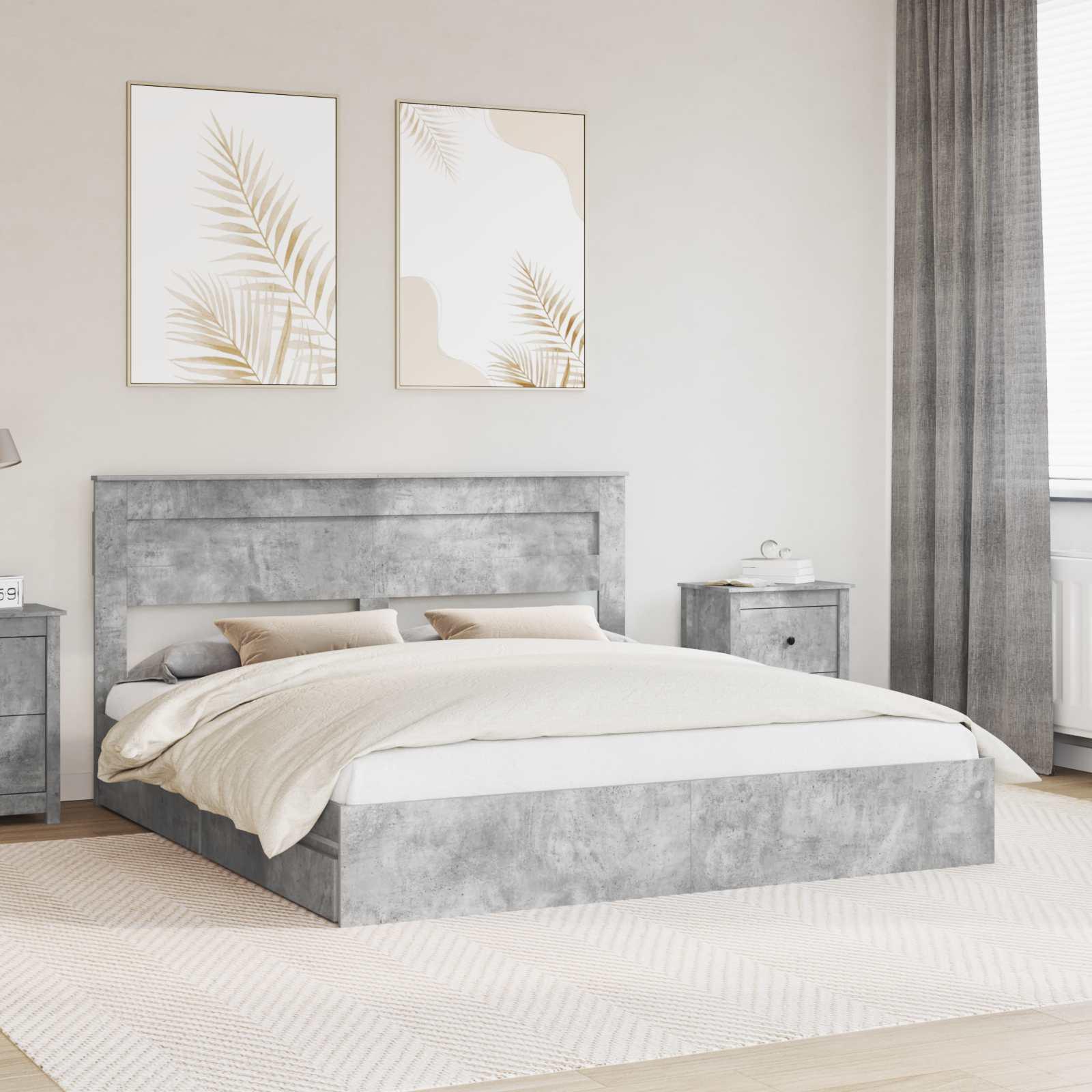 Opbevaringsseng 200 x 200 cm - beton grå, konstrueret træ billede