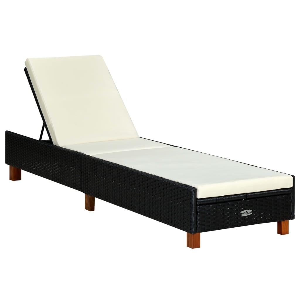 Liggestol med hynde polyrattan sort