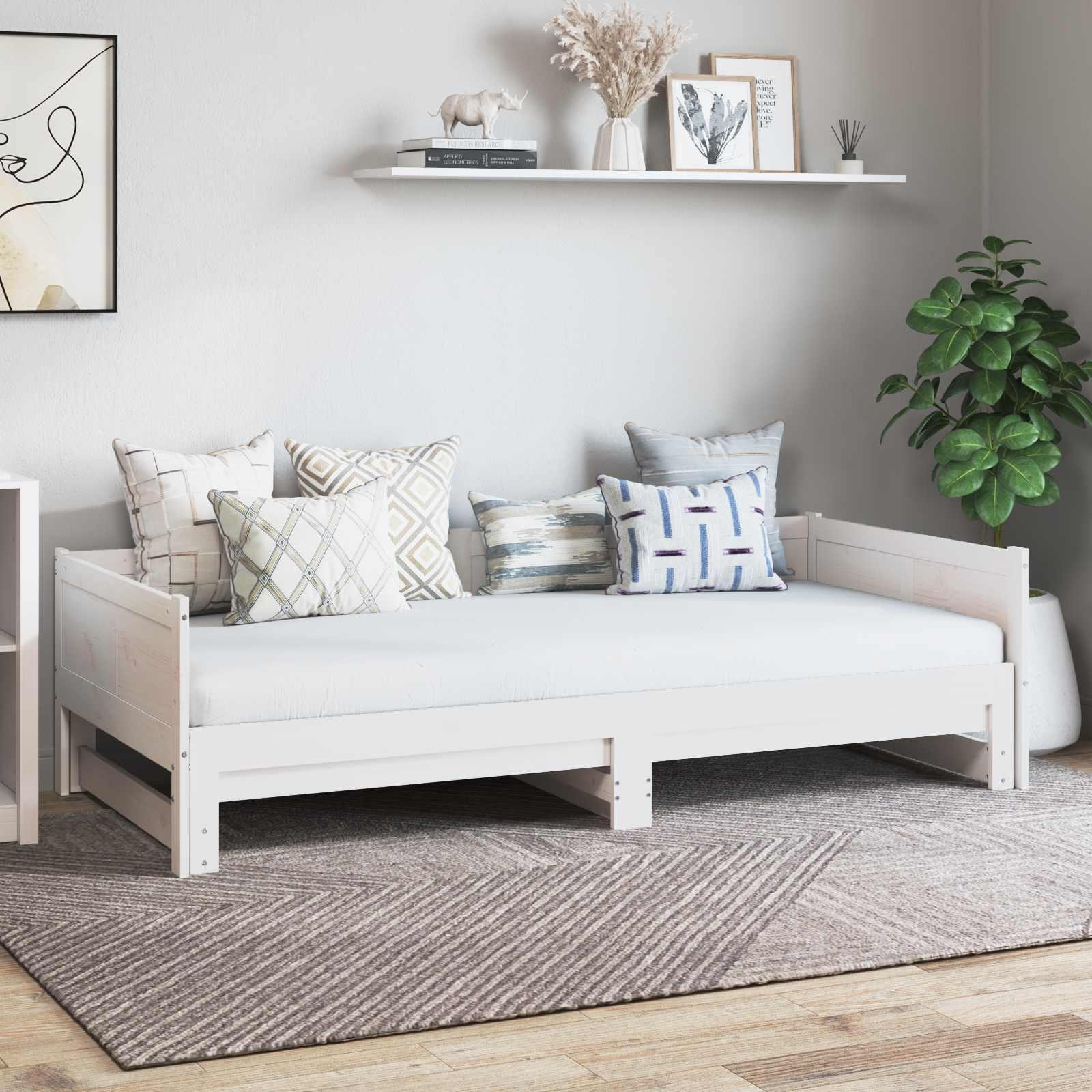 Utrækkelig Dag-seng Hvid 180 x 200 cm Massiv fyrretræ billede