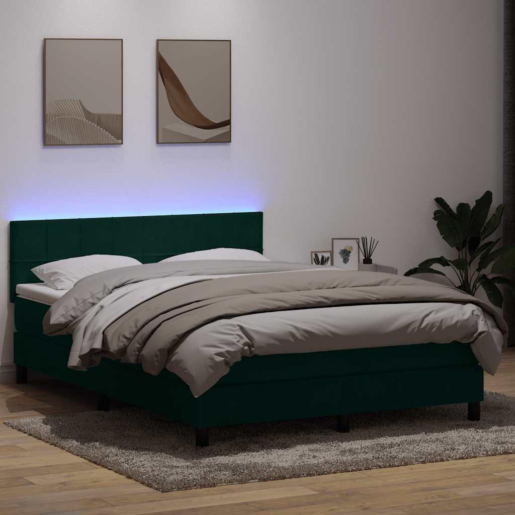 Kontinentalseng med madras og LED-lys 160x220 cm fløjl mørkegrøn billede