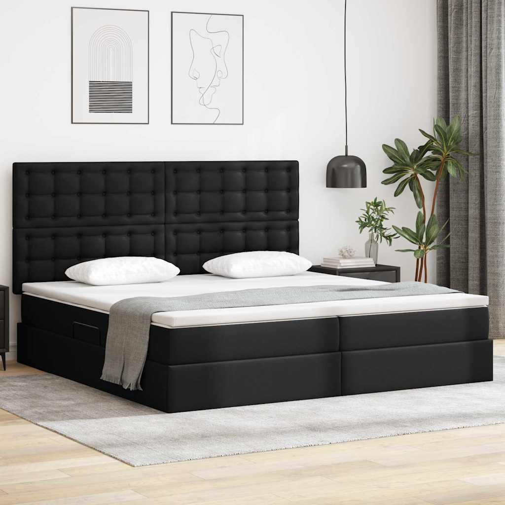 Opbevaringsseng med madras Sort 200 x 200 cm Faux læder billede