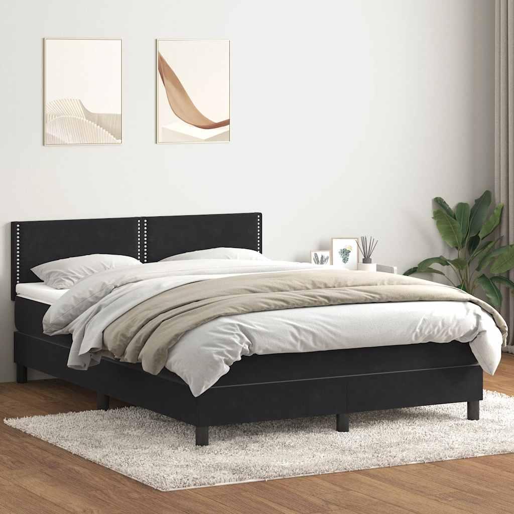 Boxspring seng med madras Sort 160x220 cm Fløjl