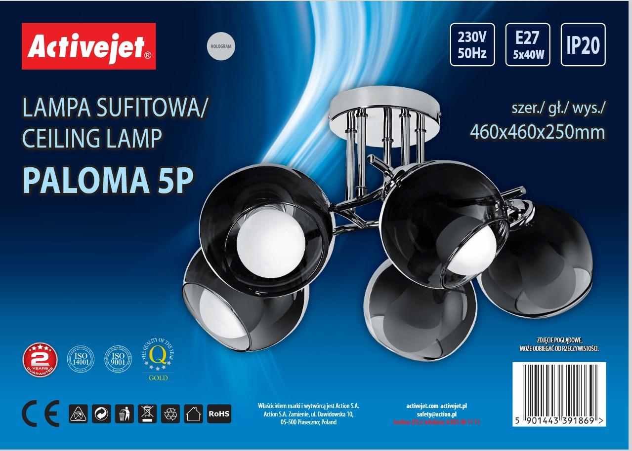 Loftlampe Activejet Paloma 5P - E27, 5×40 W, sølv/sort glas billede