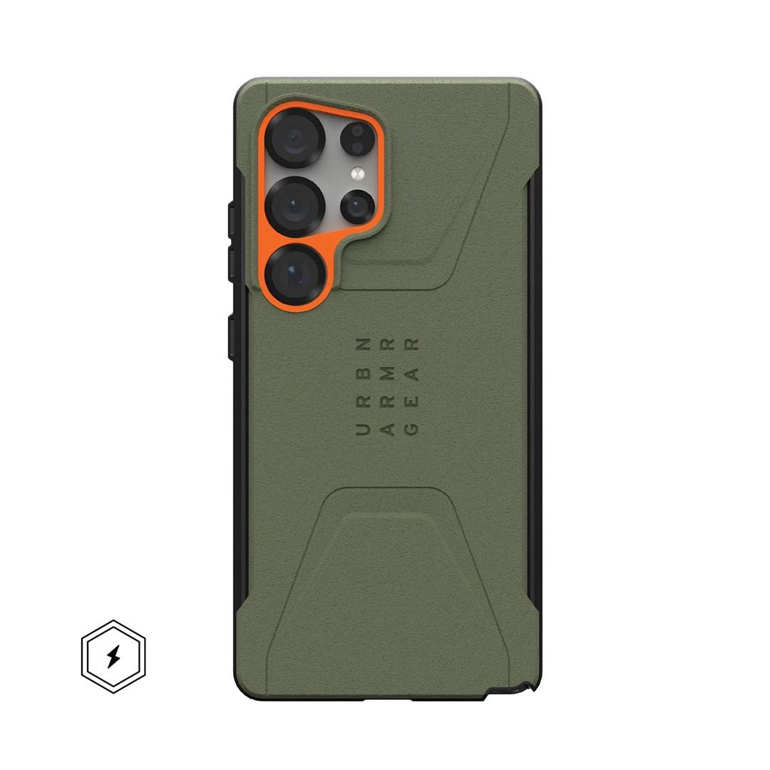 Mobilcover til Samsung - Urban Armor Gear Civilian, 6,8" (oliven/orange) billede