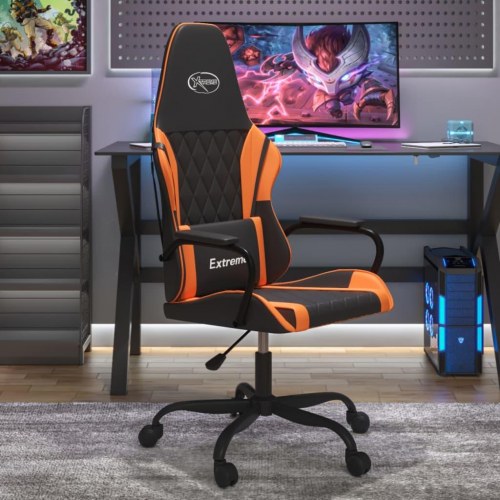 Gamingstol i kunstlæder - sort/orange, højdejusterbar drejestol