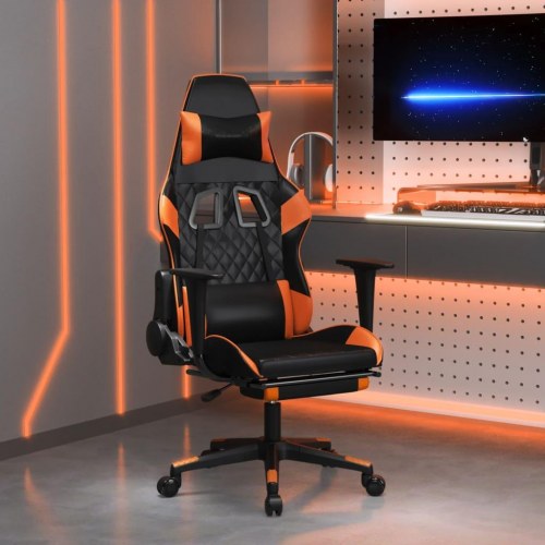 Gamingstol med fodstøtte i kunstlæder - sort/orange