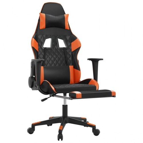 Gamingstol med fodstøtte i kunstlæder - sort/orange