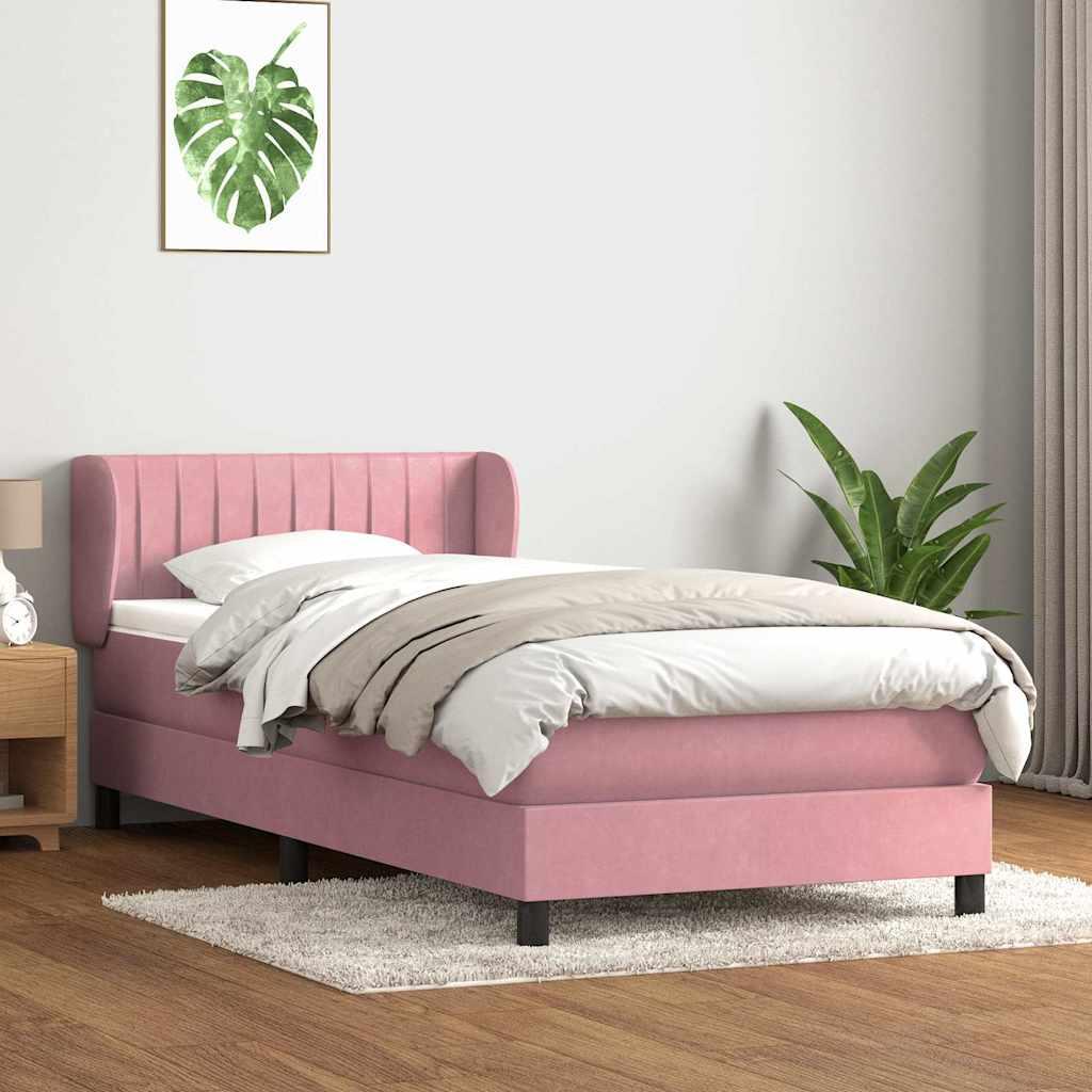 Kontinentalseng med madras lyserød 90x220 cm fløjl billede