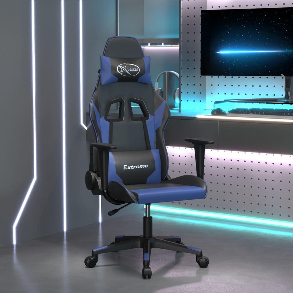 Gamingstol kunstlæder sort og blå billede