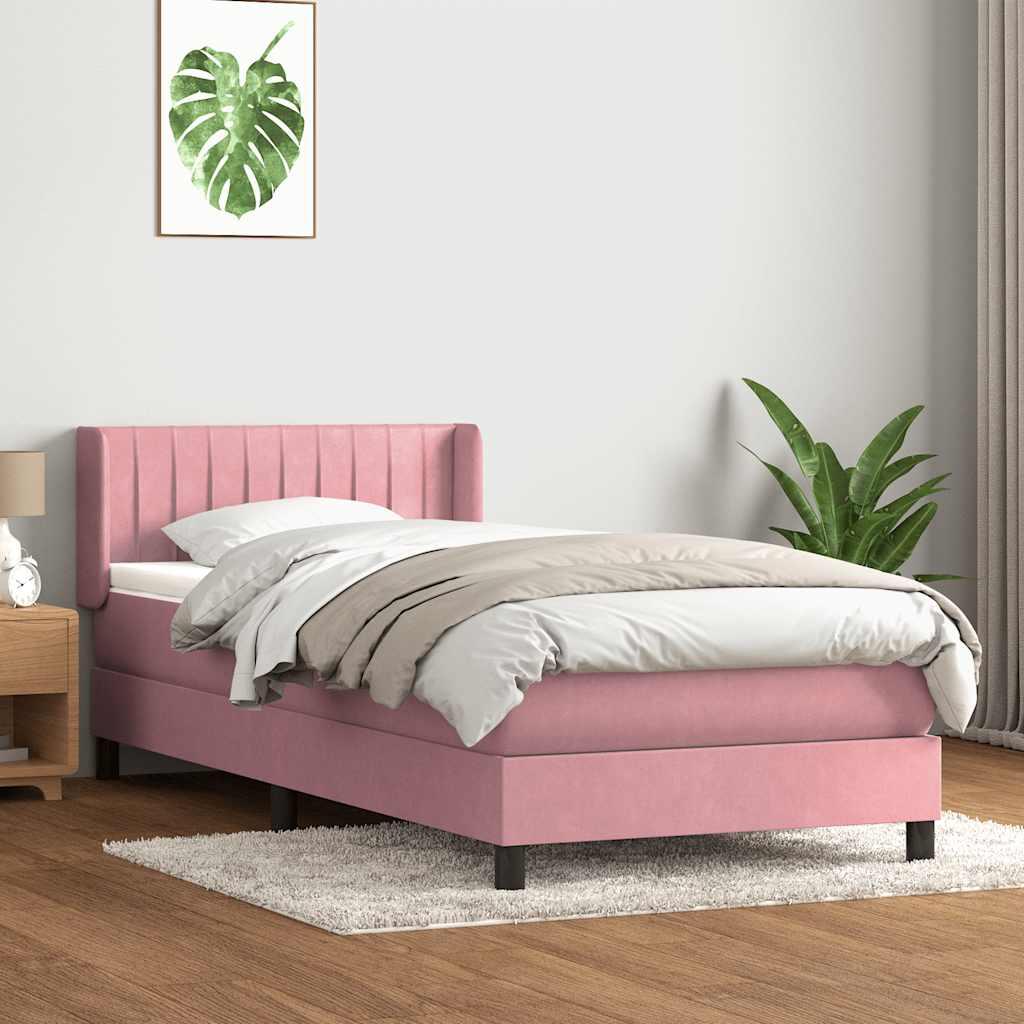 Kontinentalseng med madras lyserød 90x210 cm fløjl billede