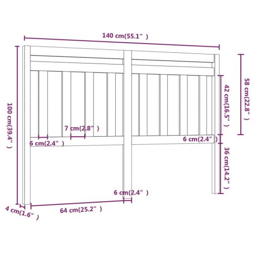 Sengegavl 140 × 4 × 100 cm i massivt fyrretræ - hvid