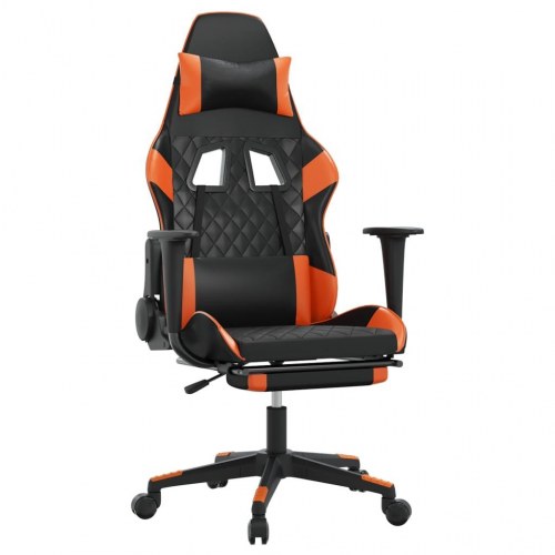 Gamingstol med massage og fodstøtte i kunstlæder - sort/orange