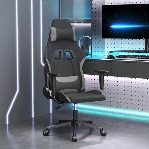 Gamingstol med massagefunktion - sort/lysegrå, justerbar ryglæn og højde
