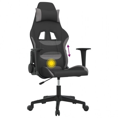 Gamingstol med massagefunktion - sort/lysegrå, justerbar ryglæn og højde