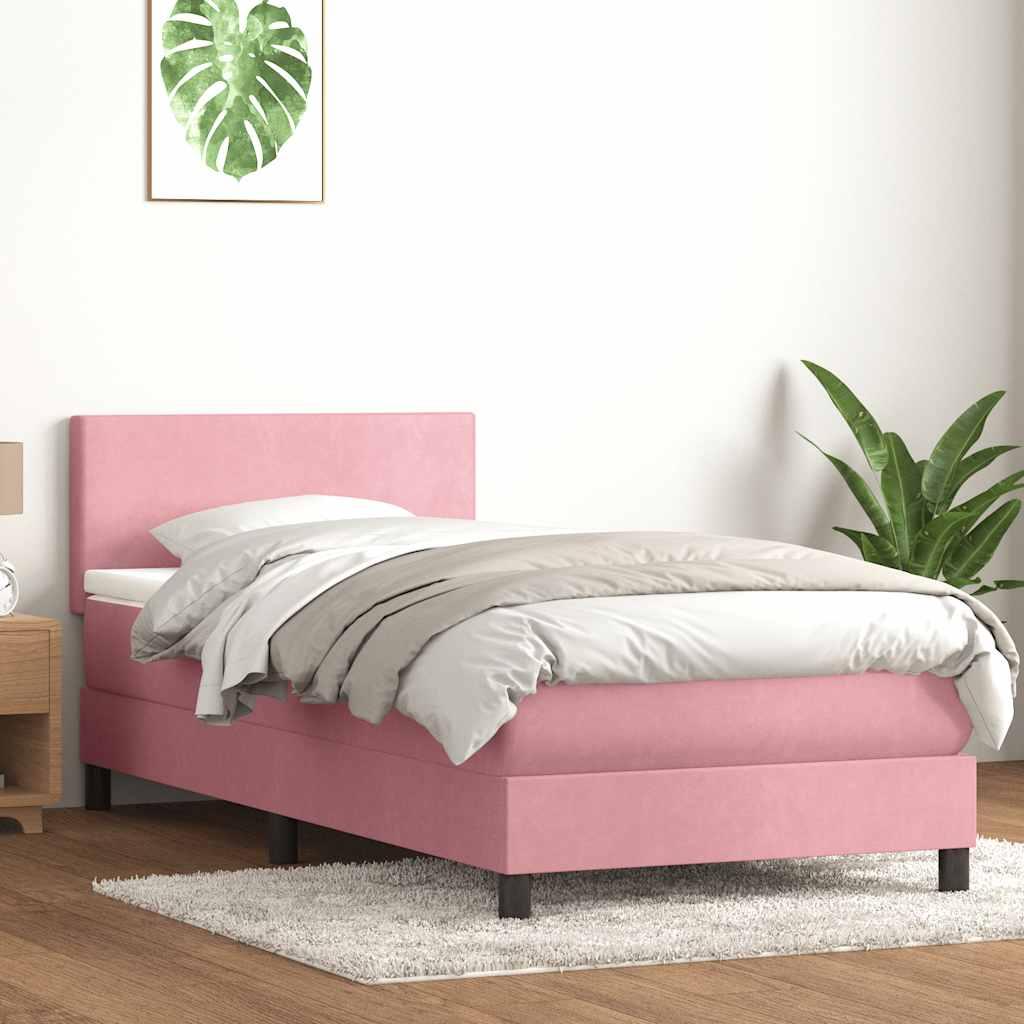 Kontinentalseng med madras lyserød 90x220 cm fløjl billede
