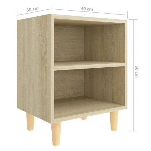 Sengeskabe med massive træben - 2 stk., 40 × 30 × 50 cm, sonoma-eg