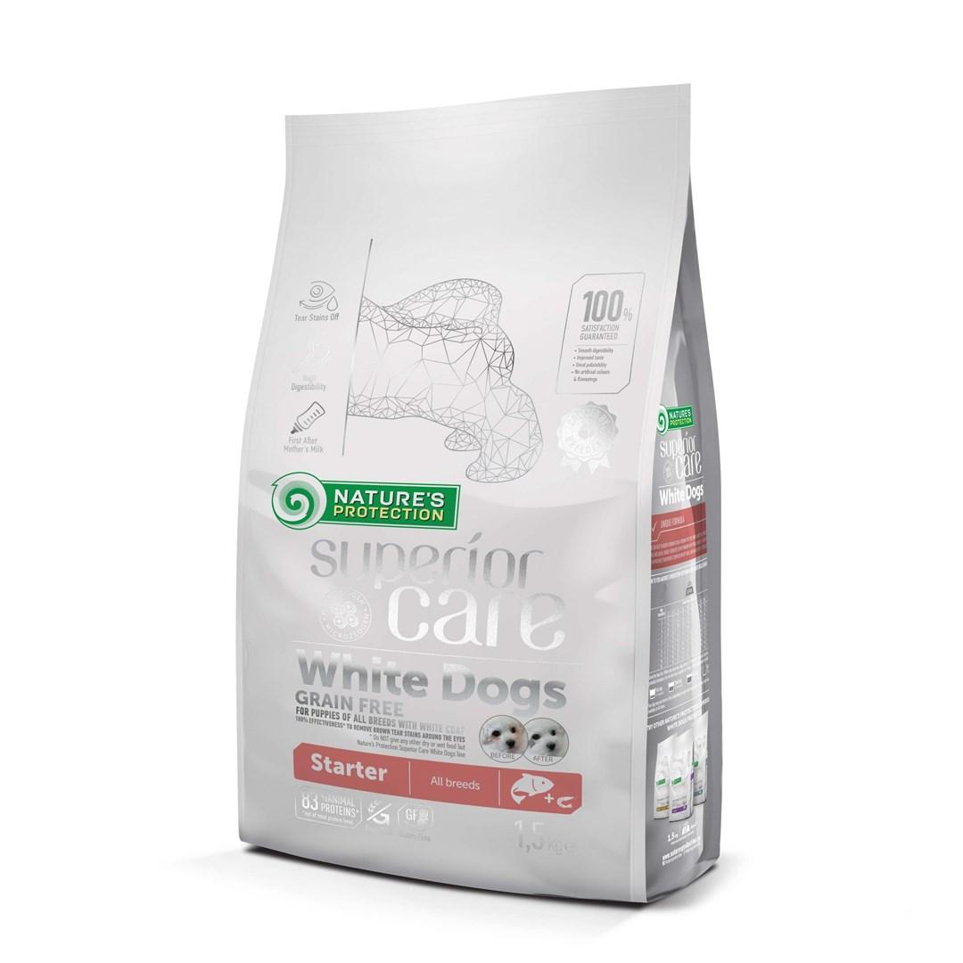 Hundefoder tørfoder – NATURE'S PROTECTION Superior Care White Dogs Grain Free Starter Laks 1,5 kg billede