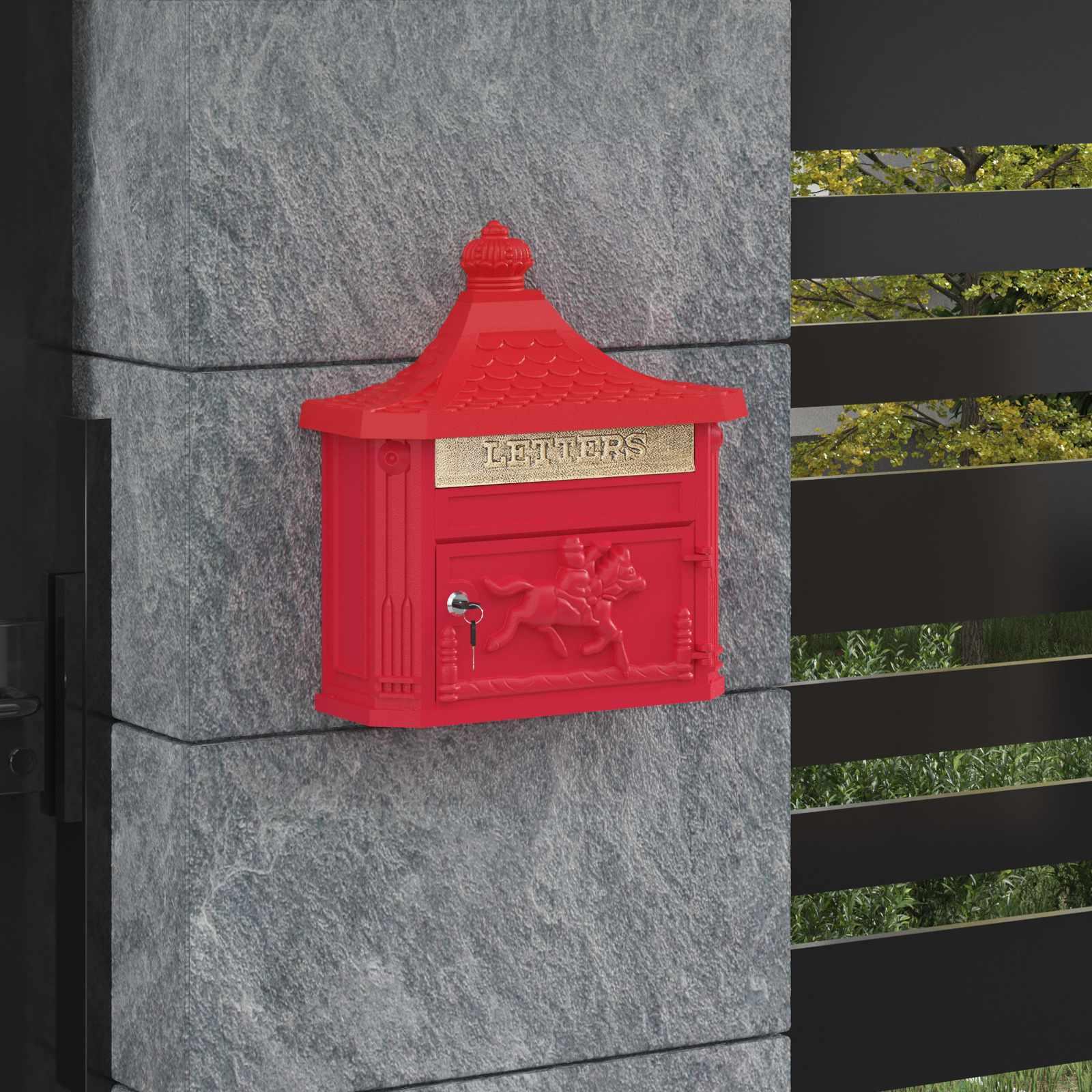 Væghængt Postkasse Rød 40.5 x 15.5 x 44 cm Gustt aluminium billede