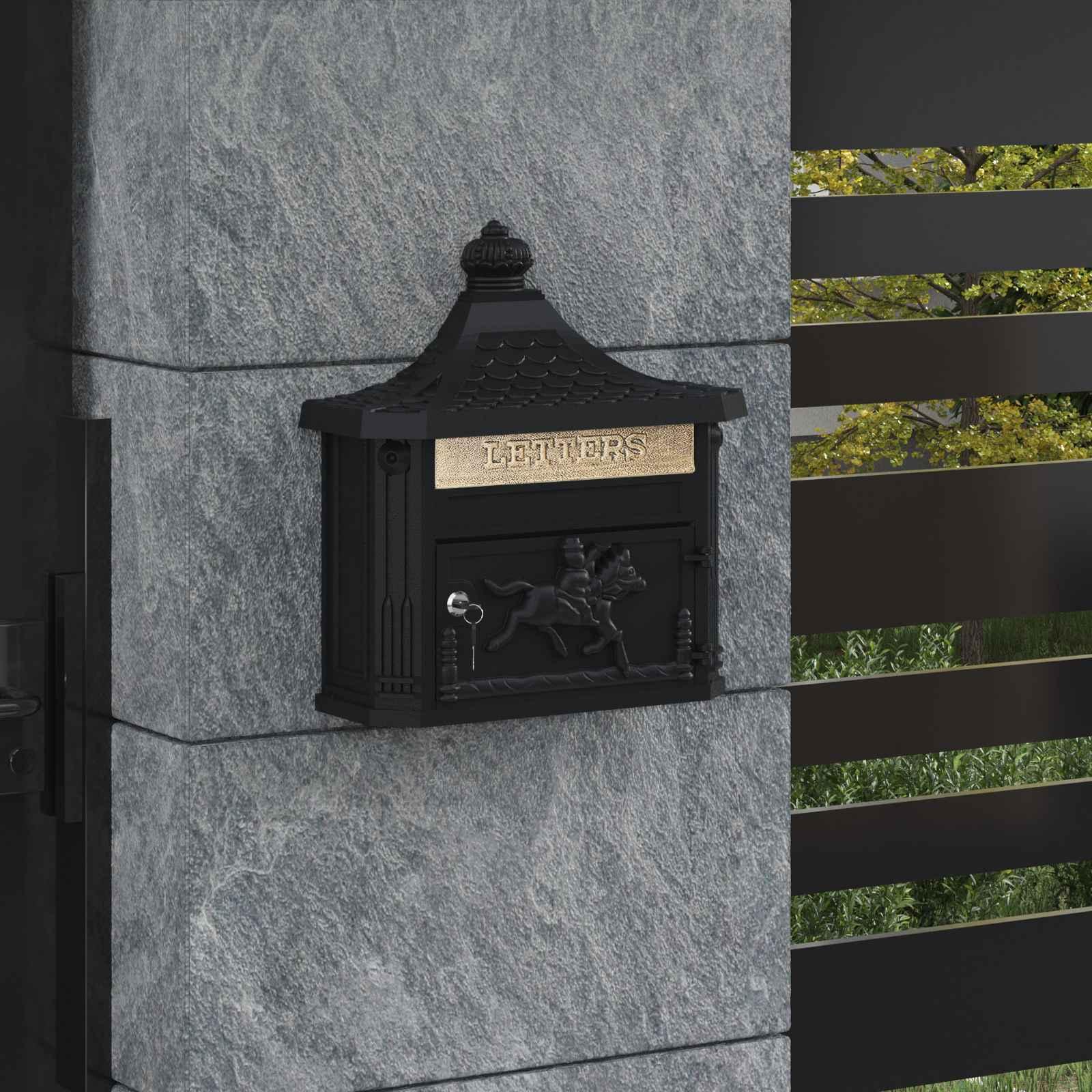 Væghængt Postkasse Sort 40.5 x 15.5 x 44 cm Gustt aluminium billede