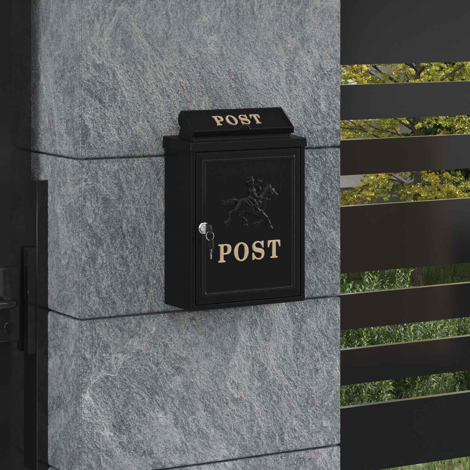 Væghængt Postkasse med dør Sort 29 x 13 x 41 cm Gustt aluminium billede