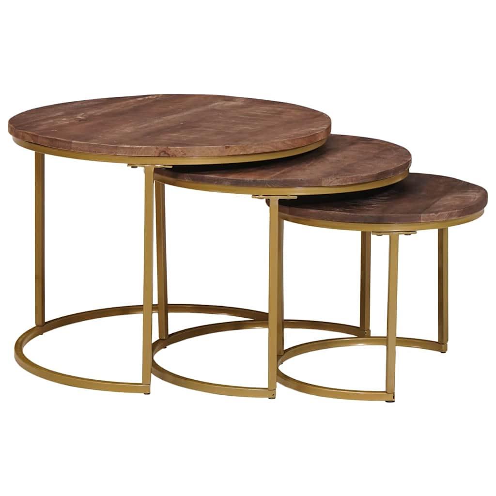 Nesting Kaffeborde 3 stk Mørk Brun Massivt mangotræ og stål billede