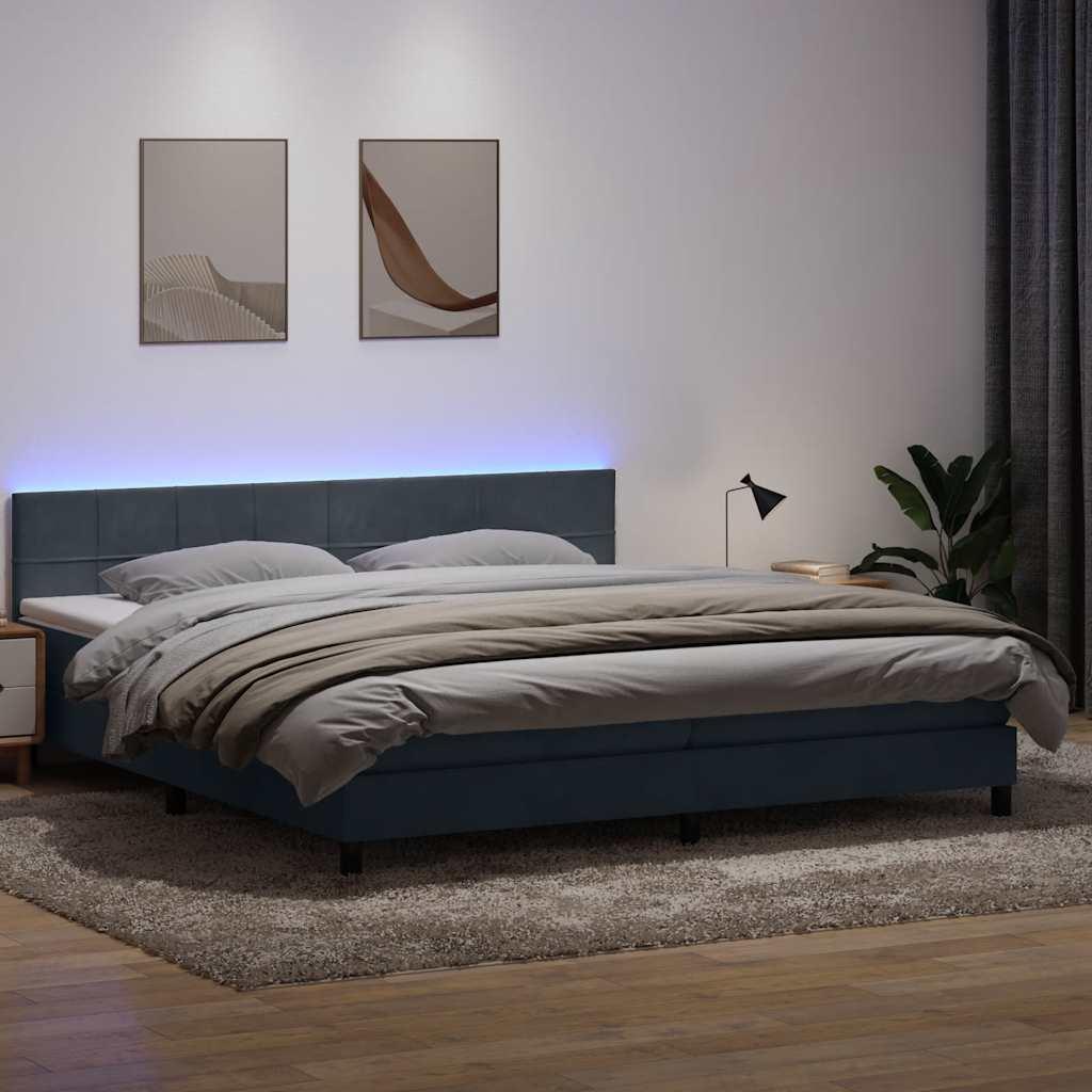 Kontinentalseng med madras og LED-lys 180x210 cm fløjl mørkegrå billede