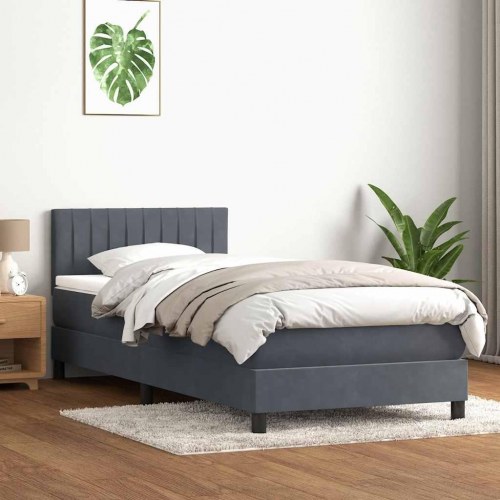 Kontinentalseng med madras mørkegrå 90x210 cm fløjl