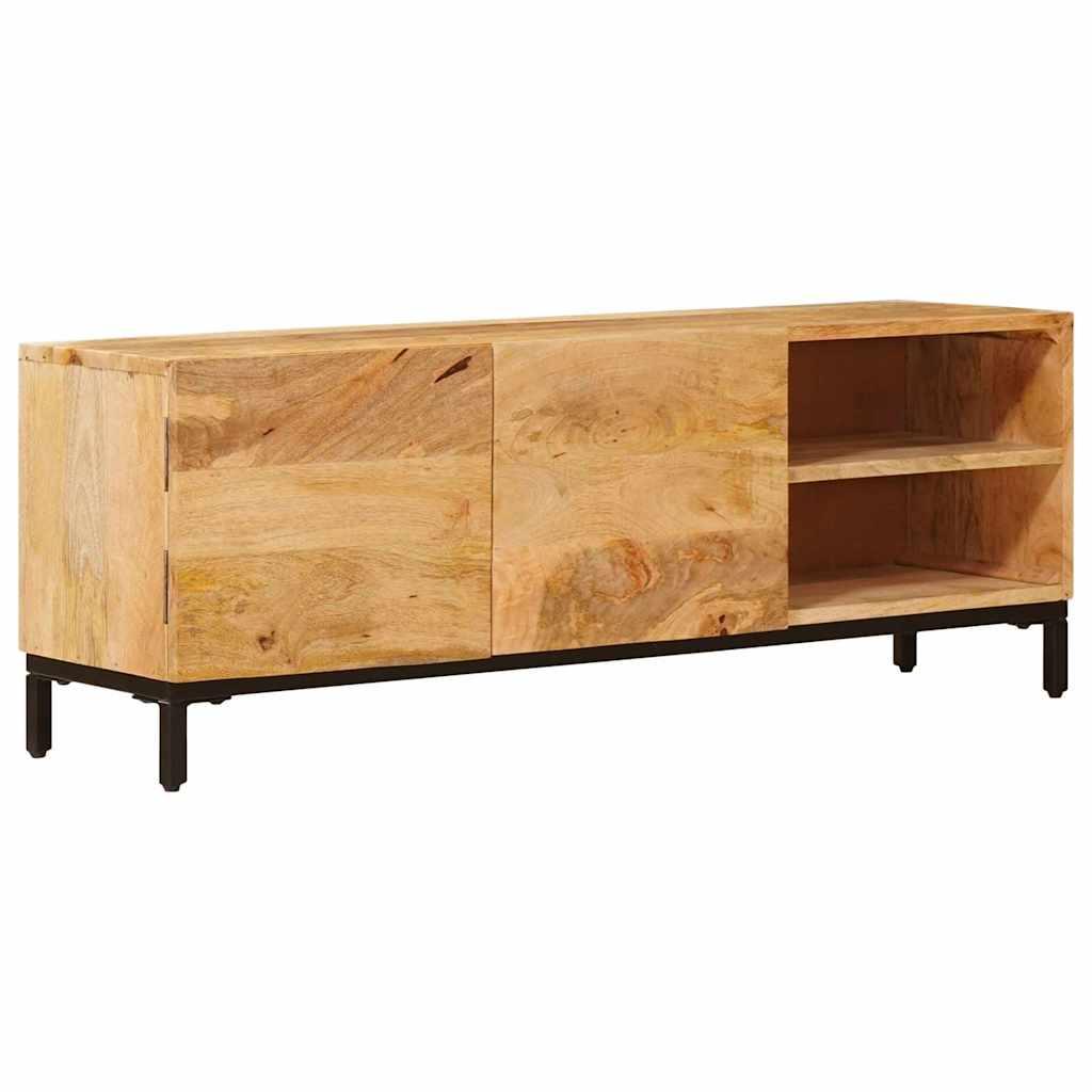 TV-bord i massivt mangotræ - brun 110 × 30 × 40 cm med døre og hylde billede