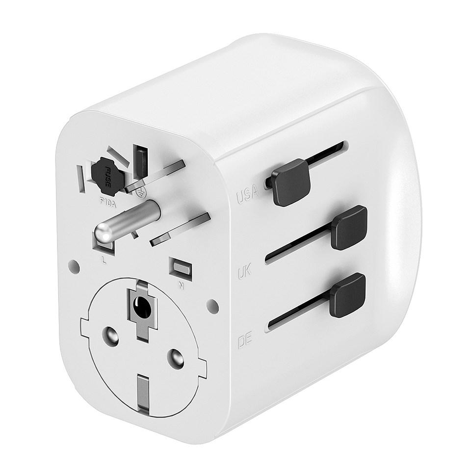 Rejseadapter med jord - Gembird universal, 15 W, hvid billede