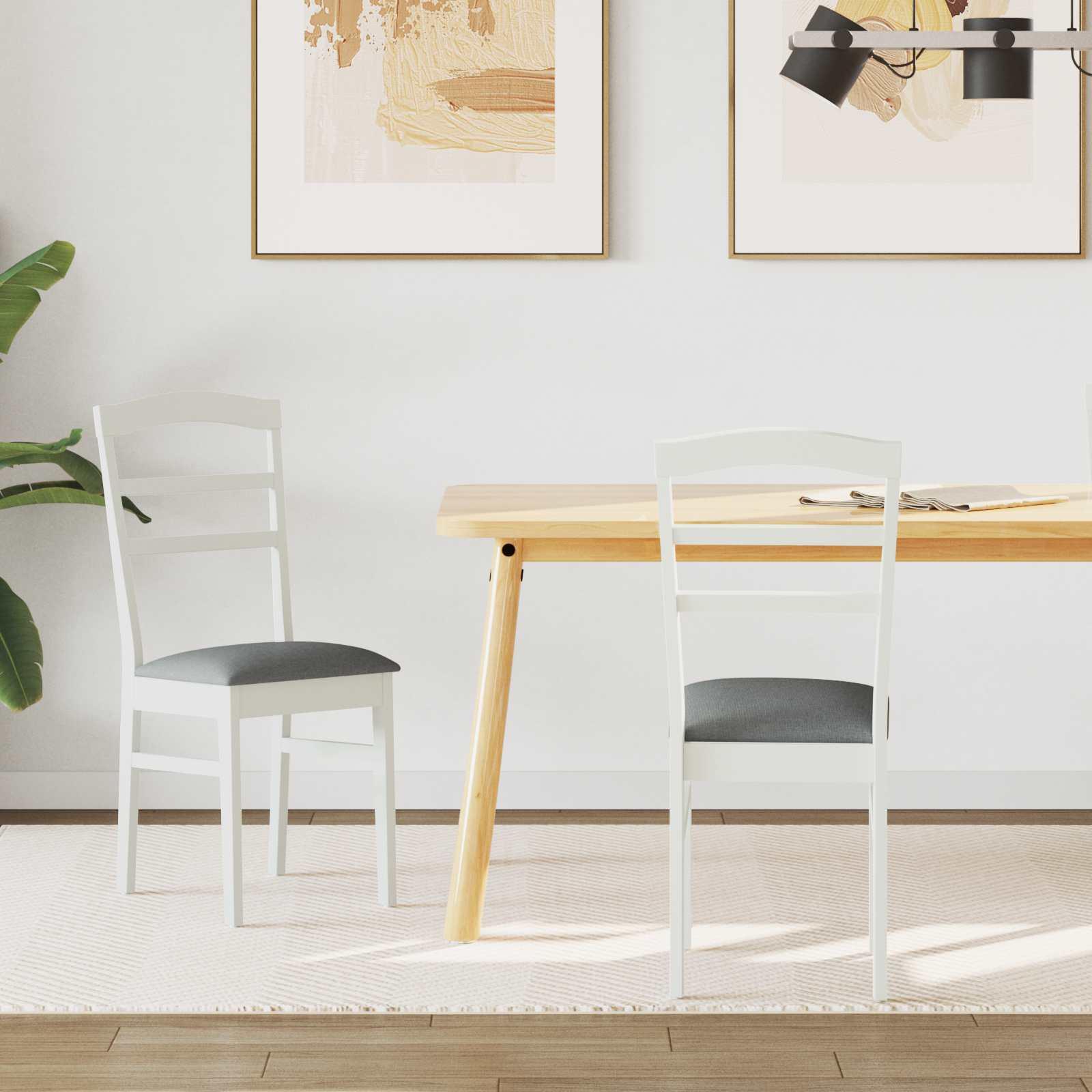 Spisestuestol 2 stk Hvid og Grå Massivt træ