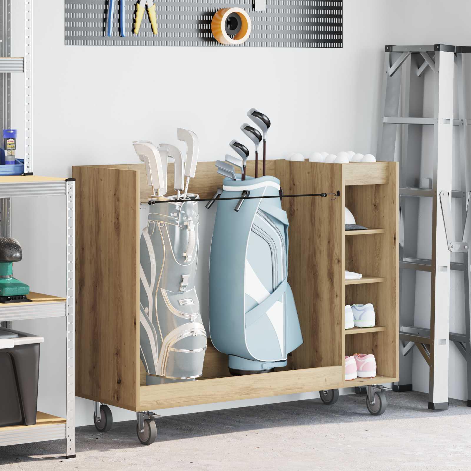 Golfskab med hjul - artisan egetræ, 120 × 45 × 98 cm billede