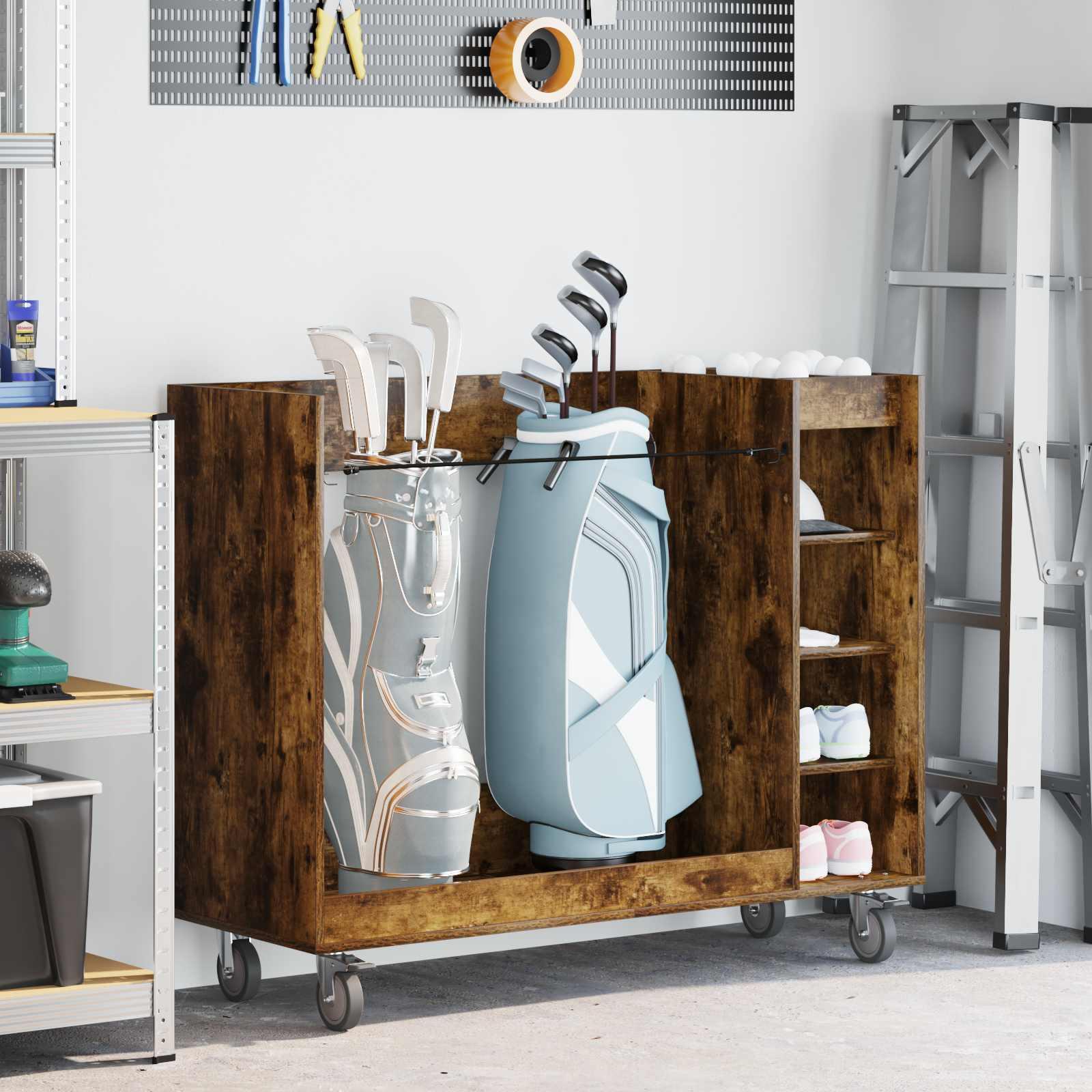 Golfskab med hjul - røget eg, 120 × 45 × 98 cm billede