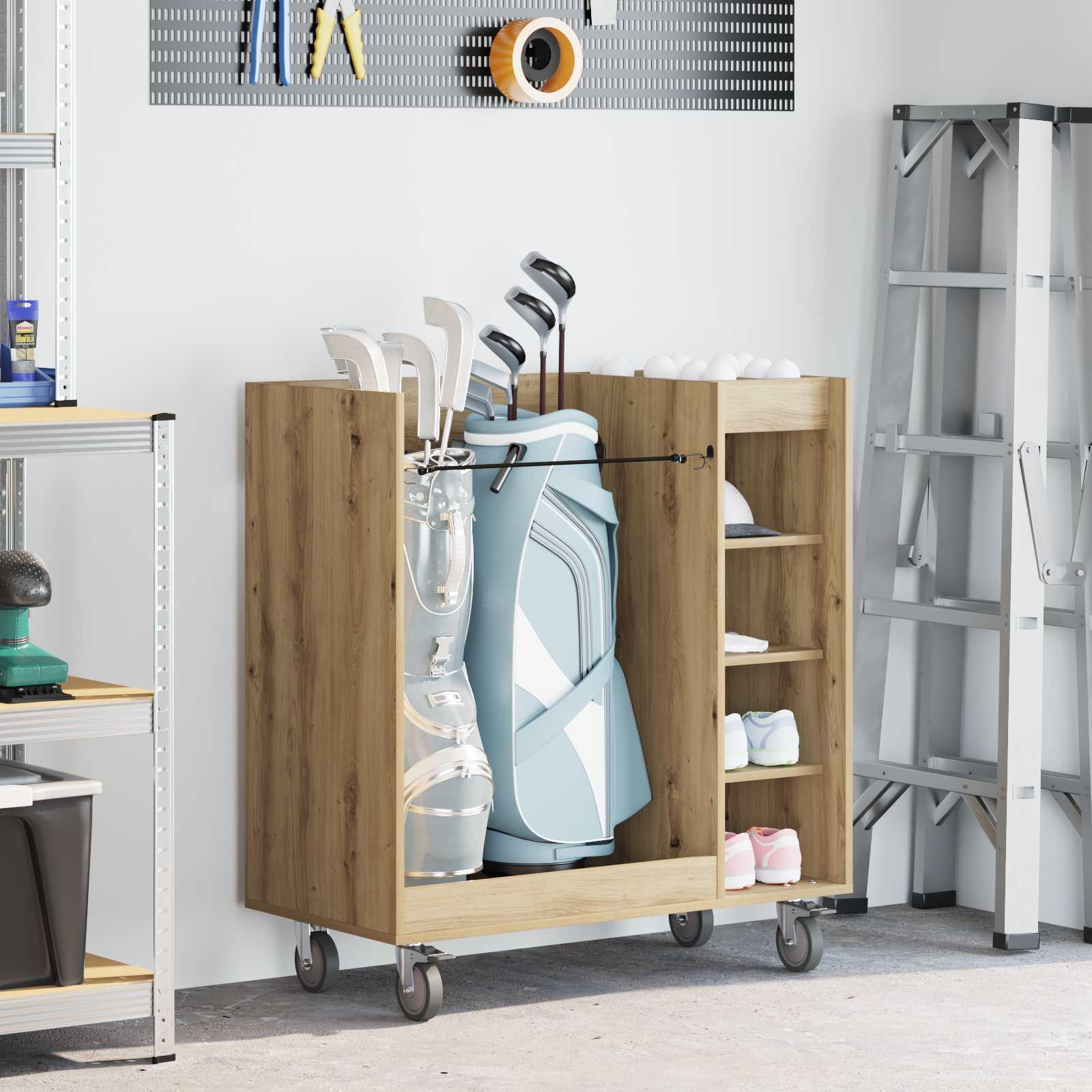 Golfskab med hjul - artisan egetræ, 90 × 45 × 98 cm billede