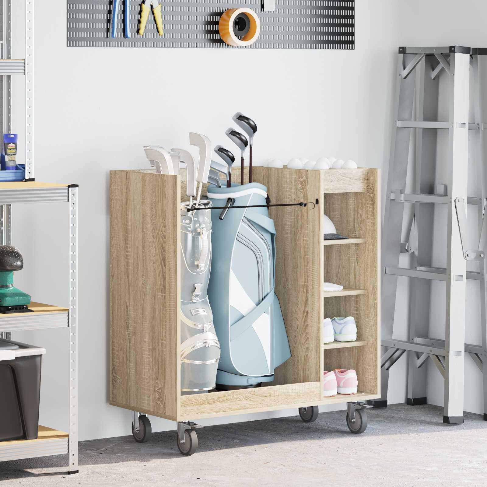 Golfskab med hjul - Sonoma eg, 90 × 45 × 98 cm billede