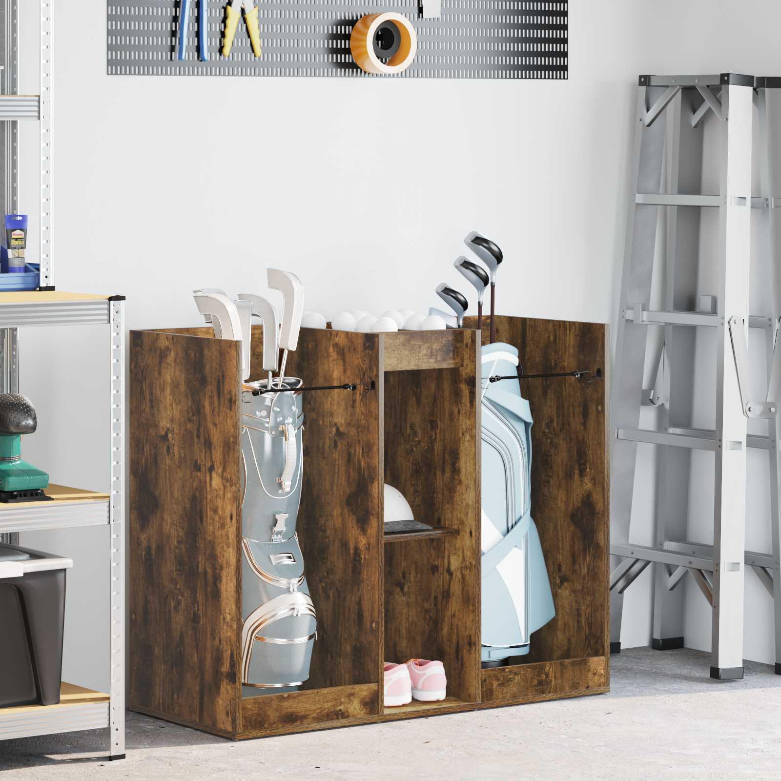 Golfskab i røget eg - organizer til golftasker, 102 × 45 × 85,5 cm billede