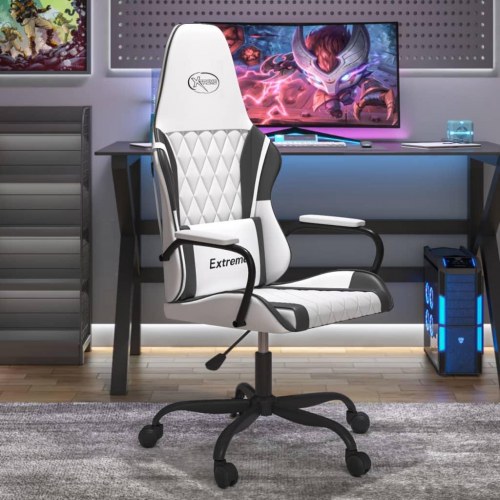 Gamingstol med massagefunktion i kunstlæder - hvid/sort